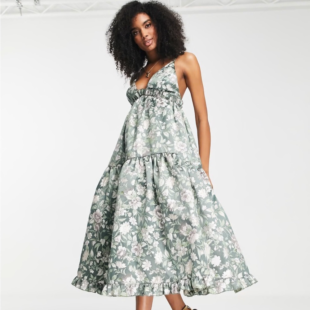 ASOS EDITION tiered cami midi dress in floral jacquard | holiday dress